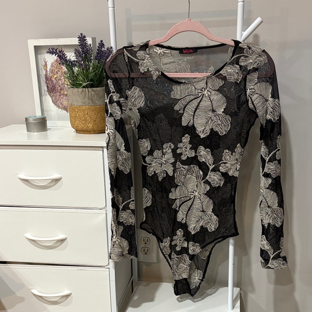 Blush Black and Cream Lace Bodysuit